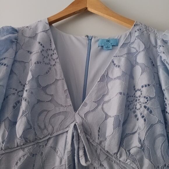 CeCe Blue Floral Lace Fit & Flare Dress 8 - Picture 5 of 11